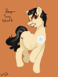 Size: 500x661 | Tagged: safe, artist:tsukiyono-omi-chan, derpibooru import, glasses, iron man, ponified, solo, tony stark