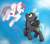 Size: 1024x891 | Tagged: safe, artist:lolly-pop-girl732, derpibooru import, blossomforth, thunderlane, pegasus, pony, blossomlane, blushing, cloud, female, flying, male, mare, shipping, sky, stallion, straight