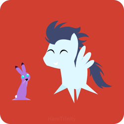 Size: 601x601 | Tagged: safe, artist:haretrinity, soarin', pegasus, pony, rabbit, blue coat, blue mane, blue tail, male, pointy ponies, solo, stallion, wings