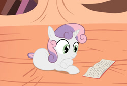 Size: 1357x916 | Tagged: safe, artist:birdco, derpibooru import, sweetie belle, lying, reading, solo