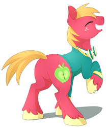 Size: 1132x1297 | Tagged: dead source, safe, artist:sion, big macintosh, earth pony, pony, filli vanilli, big backintosh, clothes, featureless crotch, male, plot, ponytones outfit, solo, stallion