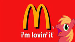 Size: 1005x559 | Tagged: safe, big macintosh, earth pony, pony, filli vanilli, big mac's big mouth, exploitable meme, im lovin it, male, mcdonald's, meme, needs more jpeg, solo, stallion