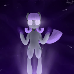 Size: 2500x2500 | Tagged: safe, artist:mrs-ponylicious, derpibooru import, maud pie, pony, aura, bipedal, glowing eyes, rock candy necklace, solo, space, wrong cutie mark