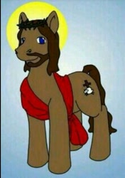 Size: 318x452 | Tagged: safe, clothes, halo, jesus christ, looking at you, ponified, smiling, solo, toga