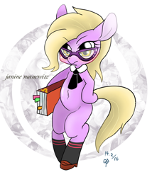 Size: 660x770 | Tagged: safe, artist:kyubi, grace manewitz, pony, belly button, bipedal, glasses, pixiv, solo