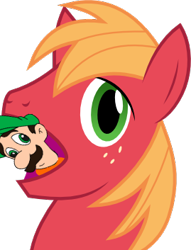 Size: 269x353 | Tagged: safe, big macintosh, filli vanilli, big mac's big mouth, derp, exploitable meme, mama luigi, meme