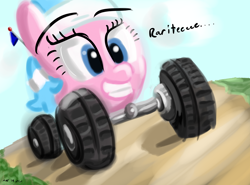 Size: 2700x2000 | Tagged: safe, artist:mxcoriginal, derpibooru import, aloe, original species, 30 minute art challenge, grin, monster truck, monster truck pony, smiling, solo, squee, truckdogs, wat, what has science done, wheelpone