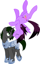 Size: 1690x2662 | Tagged: safe, artist:shinypikachu25, derpibooru import, oc, oc only, oc:night shade, oc:spiral swirl, alicorn, pony, alicorn oc, armor, female, flying, kissing, male, shipping, smiling, straight