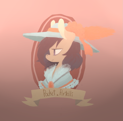 Size: 909x893 | Tagged: dead source, safe, artist:berrydrops, derpibooru import, oc, oc only, earth pony, pony, bust, clothes, female, gradient background, hat, mare, portrait, profile, solo
