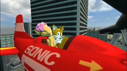 Size: 640x360 | Tagged: safe, derpibooru import, scootaloo, 3d, crossover, gmod, miles "tails" prower, plane, sonic the hedgehog (series), tornado