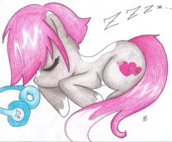 Size: 900x740 | Tagged: safe, artist:crazyfoxlady, derpibooru import, oc, oc only, earth pony, pony, eyes closed, headphones, sleeping, solo