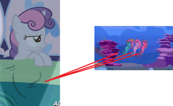 Size: 839x518 | Tagged: safe, sweetie belle, sea pony, for whom the sweetie belle toils, g1, bed, g1 vs g4, ms paint, shoo be doo