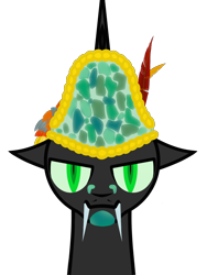 Size: 1200x1600 | Tagged: safe, artist:thehuskylord, oc, oc only, changeling, aztec, bust, crown, emperor, fangs, headdress, jade, montezuma, quadrupedal