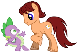 Size: 580x392 | Tagged: safe, derpibooru import, spike, oc, dragon, earth pony, pony, pony creator, duo, male