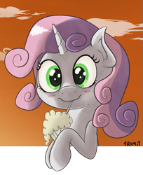 Size: 741x906 | Tagged: safe, artist:1rumi1, derpibooru import, sweetie belle, cute, diasweetes, milkshake, solo