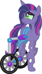 Size: 554x970 | Tagged: safe, artist:starryoak, oc, oc only, oc:prince(ss) quasimodo quartz, changepony, hybrid, crystal, half changeling, handicapped, interspecies offspring, male to female, offspring, parent:queen chrysalis, parent:shining armor, parents:shining chrysalis, simple background, solo, transgender, transparent background, vector, wheel, wheelchair