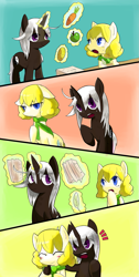 Size: 945x1873 | Tagged: safe, artist:goneking, oc, oc only, oc:chidey, oc:moon shadow, apple, carrot, corn, shipping