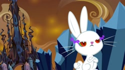 Size: 1920x1080 | Tagged: artist needed, source needed, safe, angel bunny, rabbit, angel is a bunny bastard, corrupted, crossed arms, crystal castle, crystal empire, dark crystal, dark magic, magic, red eyes, solo, sombra empire, sombra eyes, vector, xk-class end-of-the-world scenario