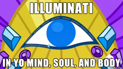 Size: 610x344 | Tagged: safe, for whom the sweetie belle toils, conspiracy, illuminati, image macro, meme