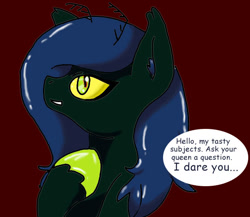 Size: 575x500 | Tagged: safe, artist:mittenpatty, derpibooru import, bug pony, original species, queen malice, smirk, solo, tumblr