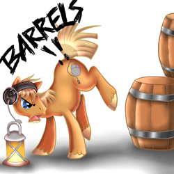 Size: 800x800 | Tagged: safe, artist:kikky2, barrel, barrels, headphones, oil lamp, pewdiepie, solo