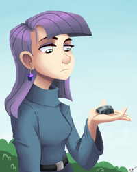 Size: 1200x1500 | Tagged: safe, artist:ric-m, boulder (pet), maud pie, human, maud pie (episode), clothes, ear piercing, earring, female, humanized, jewelry, piercing, solo