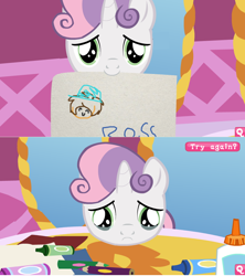 Size: 796x896 | Tagged: safe, derpibooru import, sweetie belle, coloring with sweetie belle, crayons, exploitable meme, game grumps, meme, ross o'donovan