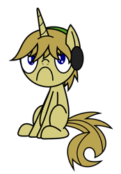 Size: 657x946 | Tagged: safe, artist:cuttycommando, :c, headphones, lol, pewdiepie, ponified, sad, sad face, simple background, solo