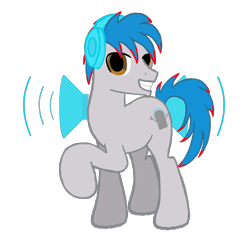 Size: 1300x1300 | Tagged: safe, artist:chatooka, oc, oc only, oc:the living tombstone, headphones, looking at you, raised hoof, simple background, smiling, solo, speakers, transparent background