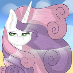 Size: 2000x2000 | Tagged: safe, artist:purpleskypegasister, derpibooru import, sweetie belle, long mane, older, solo