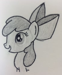 Size: 1697x2048 | Tagged: safe, artist:xain-russell, derpibooru import, apple bloom, monochrome, sketch, solo, traditional art