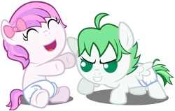 Size: 3000x1907 | Tagged: safe, artist:scourge707, derpibooru import, oc, oc only, oc:petal sparkle, oc:sunny bloom, earth pony, pegasus, pony, baby, baby pony, bow, couple, foal, happy, simple background, transparent background, vector