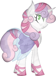 Size: 1024x1397 | Tagged: safe, artist:shiviky, sweetie belle, crystal pony, pony, bedroom eyes, clothes, crystallized, dress, eyeshadow, looking at you, older, smiling, solo, standing