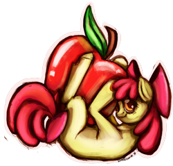 Size: 2550x2441 | Tagged: safe, artist:blindcoyote, derpibooru import, apple bloom, apple, food, giant apple, solo