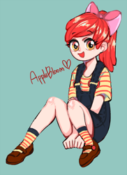 Size: 1000x1377 | Tagged: safe, artist:tatinee, apple bloom, human, adorabloom, cute, humanized, overalls, solo