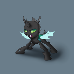 Size: 1200x1200 | Tagged: safe, artist:lomeo, derpibooru import, changeling, drone, fangs, horn, solo, wings