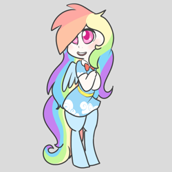 Size: 800x800 | Tagged: safe, artist:mt, derpibooru import, oc, oc only, oc:prism, satyr, blushing, clothes, cute, dress, heart eyes, offspring, open mouth, parent:rainbow dash, pastel, smiling, solo, wingding eyes, wings