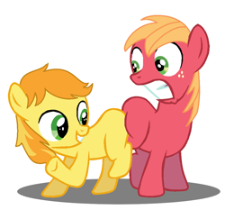 Size: 956x892 | Tagged: safe, artist:jcking101, derpibooru import, edit, big macintosh, braeburn, earth pony, pony, butt bump, butt to butt, butt touch, colt, no tail