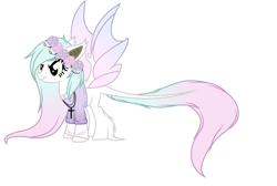 Size: 1382x930 | Tagged: safe, artist:tosiabases, derpibooru import, oc, oc only, bat pony, pony, adoptable, augmented tail, floral head wreath, pastel, solo