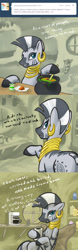 Size: 648x2088 | Tagged: safe, artist:hobbes-maxwell, derpibooru import, zecora, zebra, ask, ask zecora, coffee, solo, tumblr