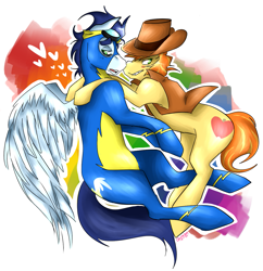 Size: 1197x1239 | Tagged: safe, artist:cleppyclep, derpibooru import, braeburn, soarin', gay, heart, male, shipping, soarburn, wonderbolts uniform