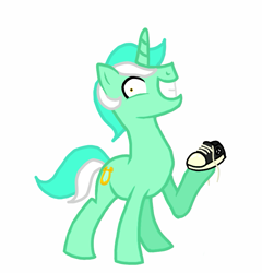 Size: 875x912 | Tagged: safe, artist:tavrosbrony, guyra, lyra heartstrings, converse, grin, hoof hold, humie, insanity, irrational exuberance, looking at you, rule 63, shoes, smiling, solo, wide eyes