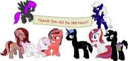 Size: 6266x3000 | Tagged: safe, artist:ruinedomega, derpibooru import, oc, oc only, oc:ademitia, oc:fire wisp, oc:lightning mist, oc:midnight starlight, oc:starry night, oc:sugar free, oc:velvette rose, oc:whitewolf stormrunner, alicorn, earth pony, pegasus, pony, unicorn, alicorn oc, banner, flying, group, ponyscape, simple background, standing, transparent background, vector