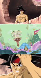 Size: 542x1024 | Tagged: safe, derpibooru import, bardock, chaos, dragon ball z, dragonball z abridged, meme, ponyville, story of bardock