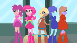 Size: 1280x720 | Tagged: safe, artist:chucknorristellsjoke, derpibooru import, oc, oc only, oc:freaky cray, oc:g-star, oc:numb arm, oc:pink petal, oc:shy bronze, equestria girls, rainbow rocks, group