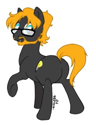 Size: 739x960 | Tagged: safe, artist:peachpalette, derpibooru import, oc, oc only, oc:epiphany bomb, earth pony, pony, ginger, glasses, male, piercing, redhead, snake bites, solo, stallion