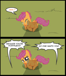 Size: 490x559 | Tagged: safe, artist:mixermike622, derpibooru import, scootaloo, abuse, blood, comic, cropped, crying, scootabuse