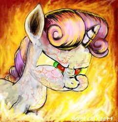 Size: 2305x2382 | Tagged: safe, artist:hereticalrants, sweetie belle, for whom the sweetie belle toils, fire, puffy cheeks, pyro belle, scrunchy face, solo, vein