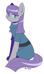 Size: 422x706 | Tagged: safe, artist:daikaluff, maud pie, earth pony, pony, clothes, female, gray coat, mare, purple mane, solo