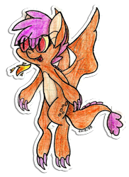 Size: 1000x1373 | Tagged: safe, artist:chibi95, derpibooru import, scootaloo, dragon, simple background, solo, species swap, traditional art, transparent background